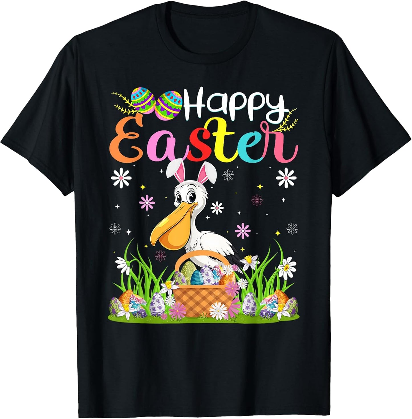 Pelican Bird Happy Easter Egg Hunt Bunny Ear Pelican Easter T-Shirt