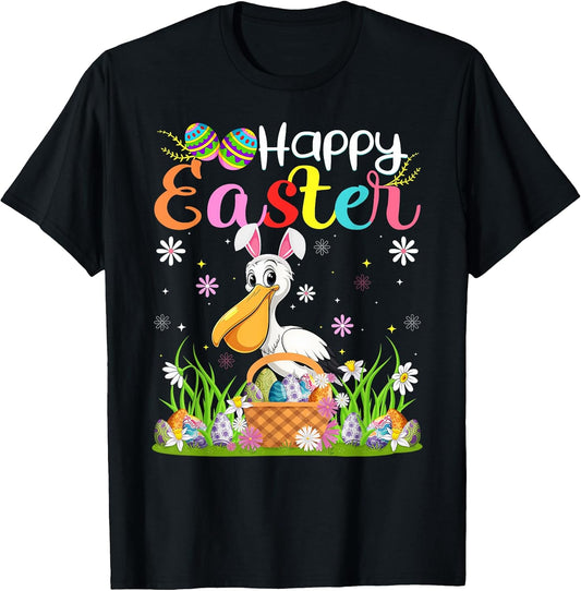 Pelican Bird Happy Easter Egg Hunt Bunny Ear Pelican Easter T-Shirt
