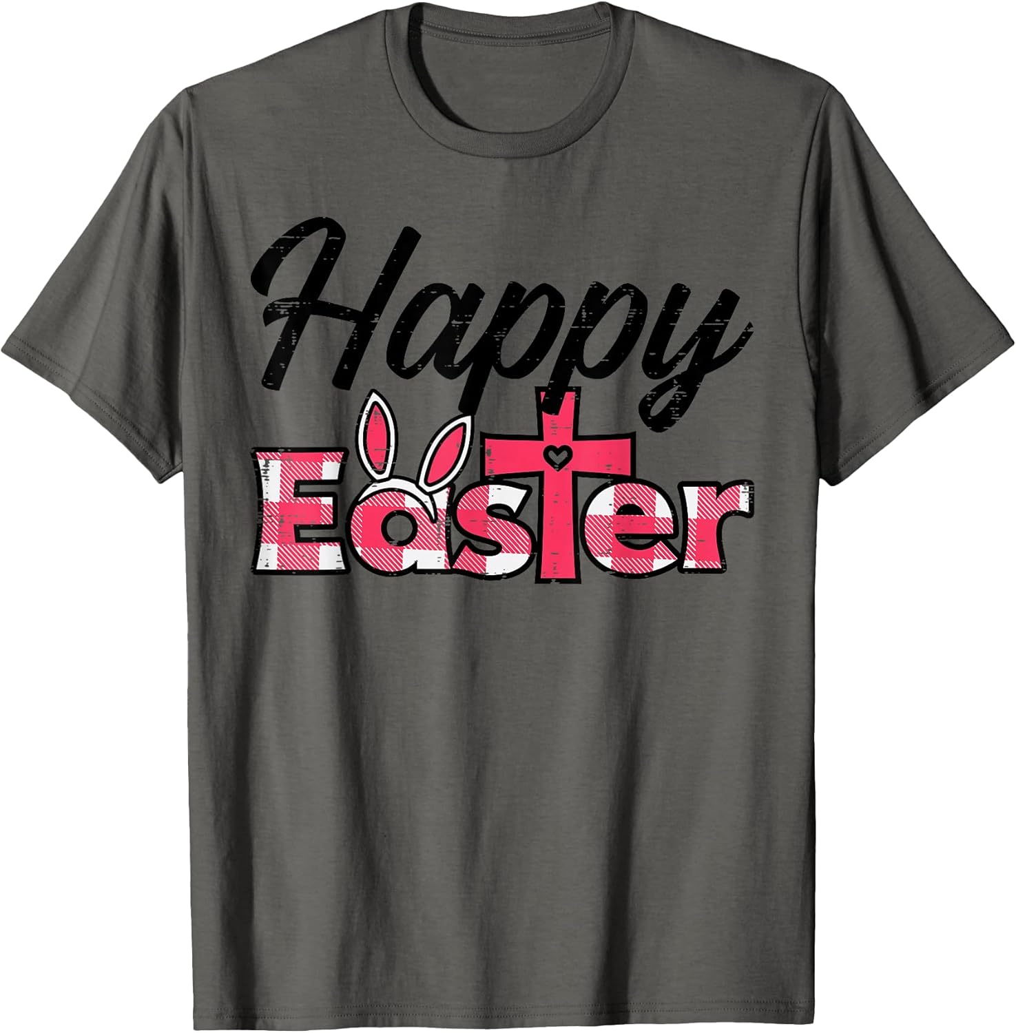 Plaid Happy Easter Bunny Ears Cross Cute Religious Christian T-Shirt