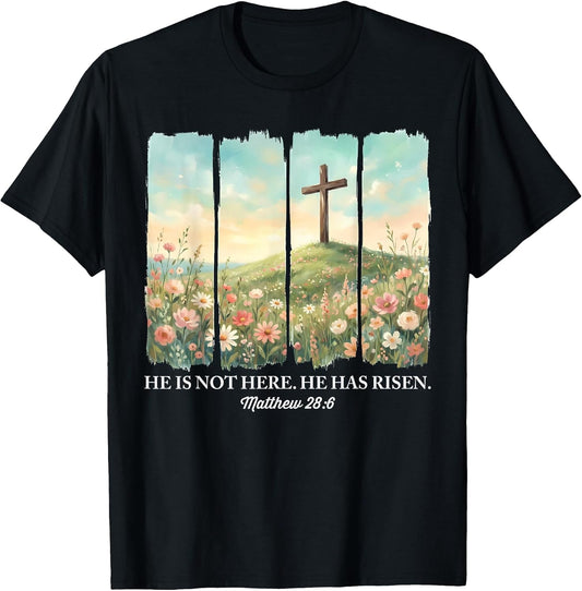 Jesus He is Risen Christian Cross Happy Easter Women Girls T-Shirt