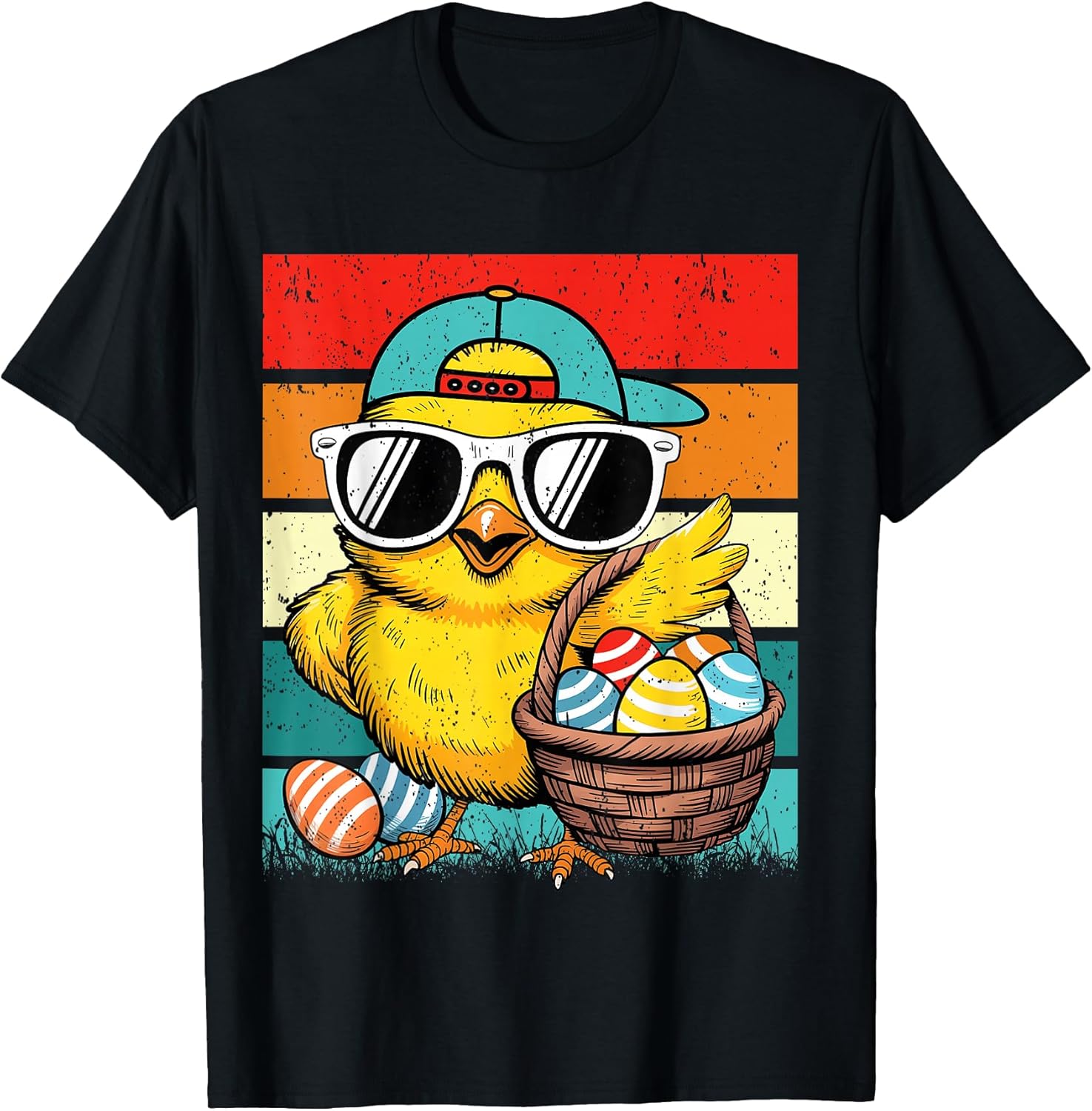 Retro Easter Chick Sunglasses Egg Basket Kids Boys Girls T-Shirt