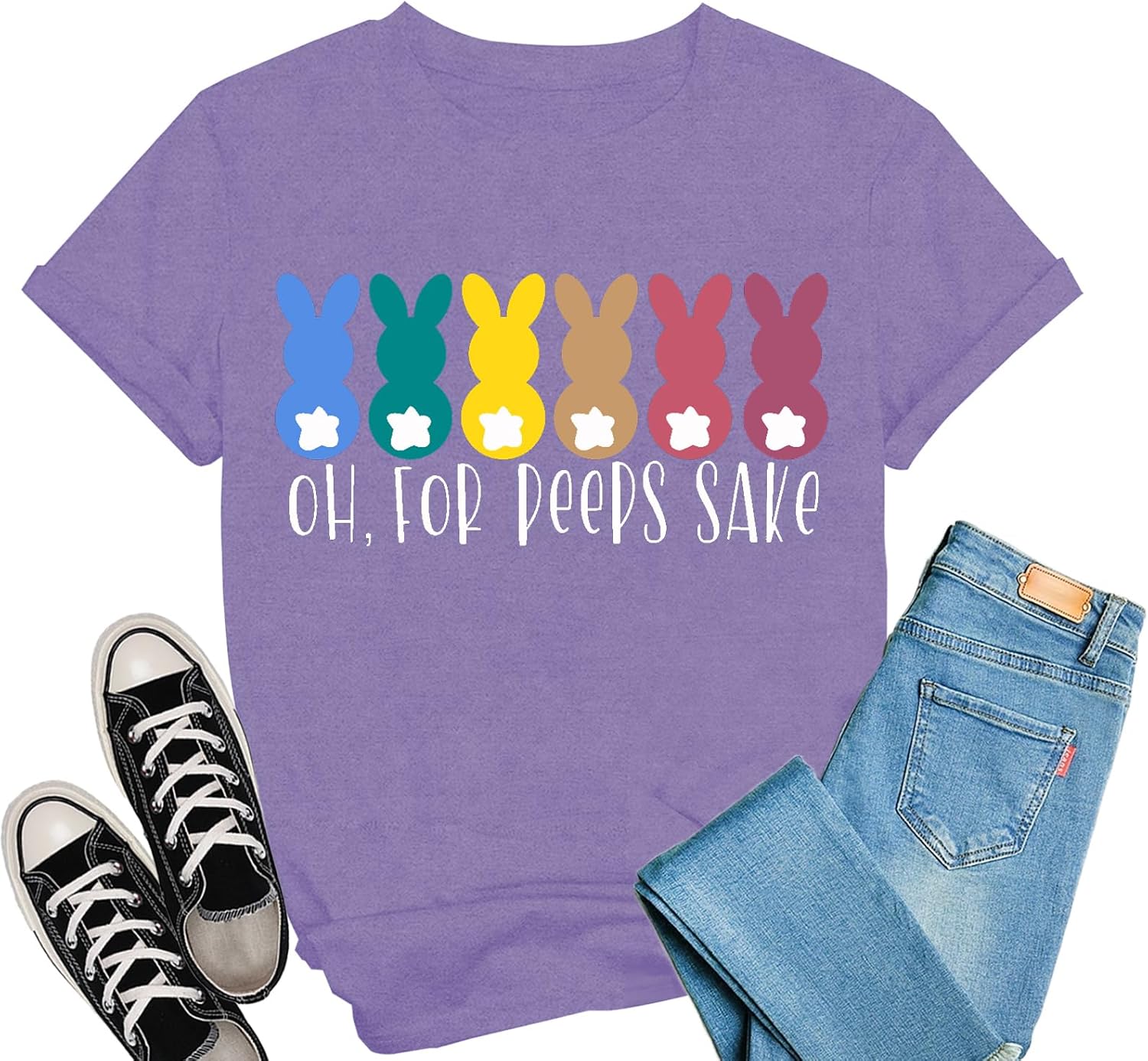 Easter Shirts for Women Easter Bunny T-Shirt Colorful Rabbit Print Tee Tops