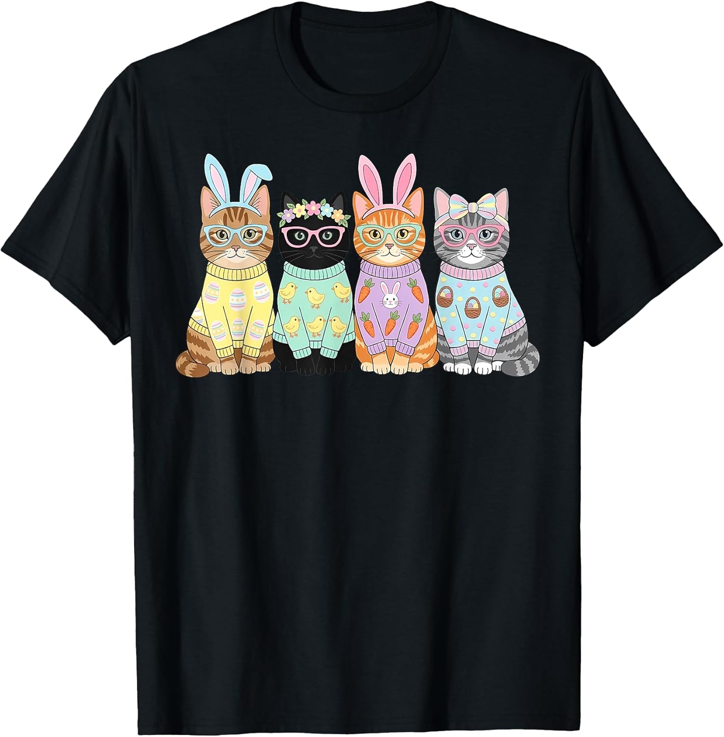 Funny Easter Cats Ears Bunny Eggs Spring for Women Men Kids T-Shirt