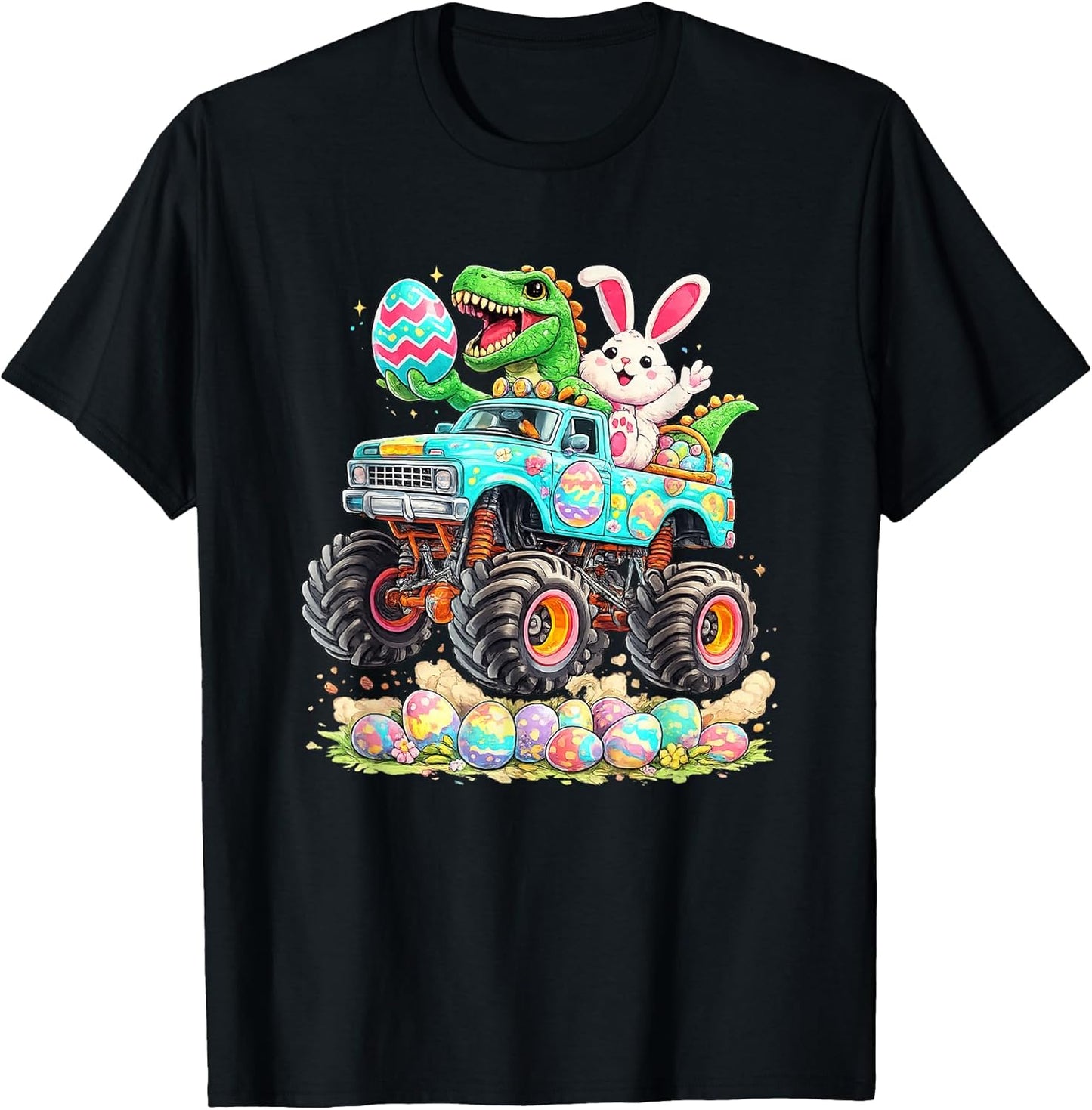 Dinosaur Bunny with Truck Easter Funny Egg Hunt Kids Boys T-Shirt