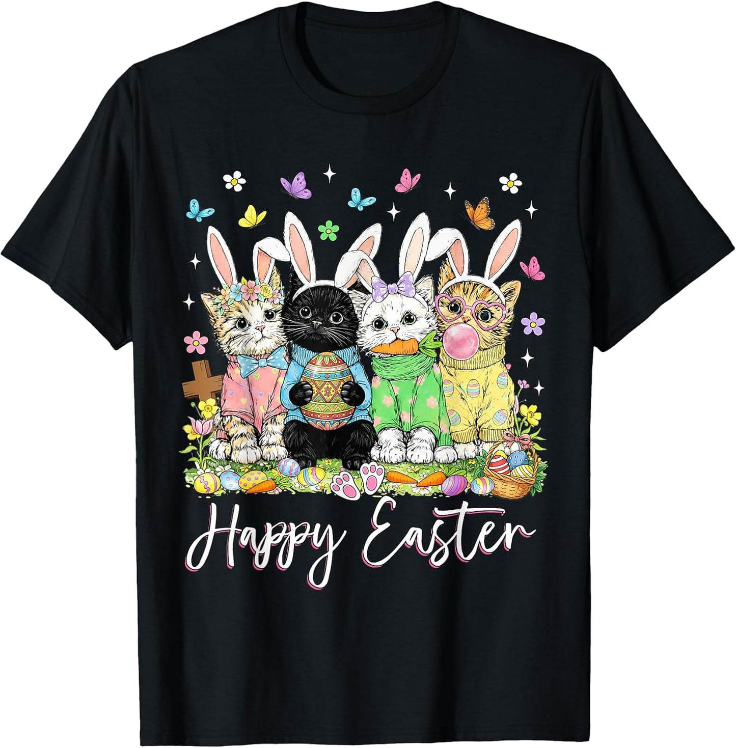 Happy Easter Cute Cat Lover Bunny Easter Day Women Men Kids T-Shirt