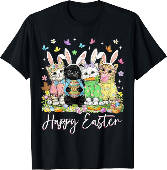 Happy Easter Cute Cat Lover Bunny Easter Day Women Men Kids T-Shirt