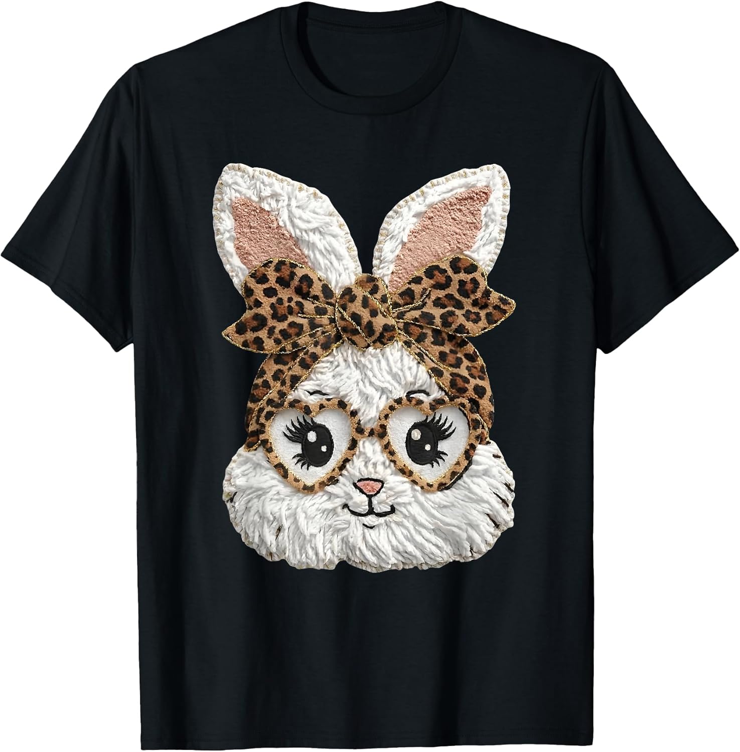 Happy Easter Funny Bunny Glasses Leopard Bandana Rabbit Face T-Shirt