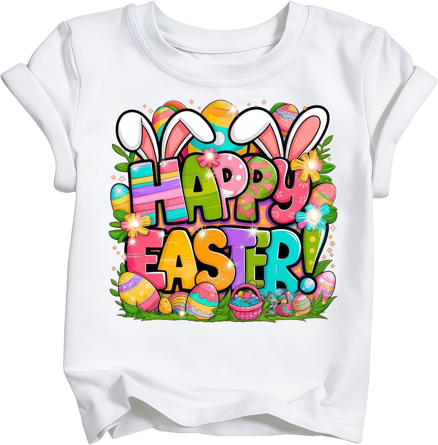 Easter Shirts for Girls Kids Happy Bunny T-Shirts Toddler Cute Rabbit Egg Cotton Short Sleeve Tops 2026 (3T-10T)