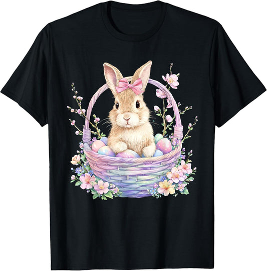 Happy Easter Day Pastel Bunny Basket Coquette Women Girl T-Shirt