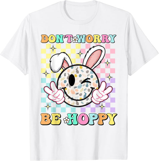 Happy Easter Day Dont Worry Be Hoppy Groovy Bunny Face Women T-Shirt