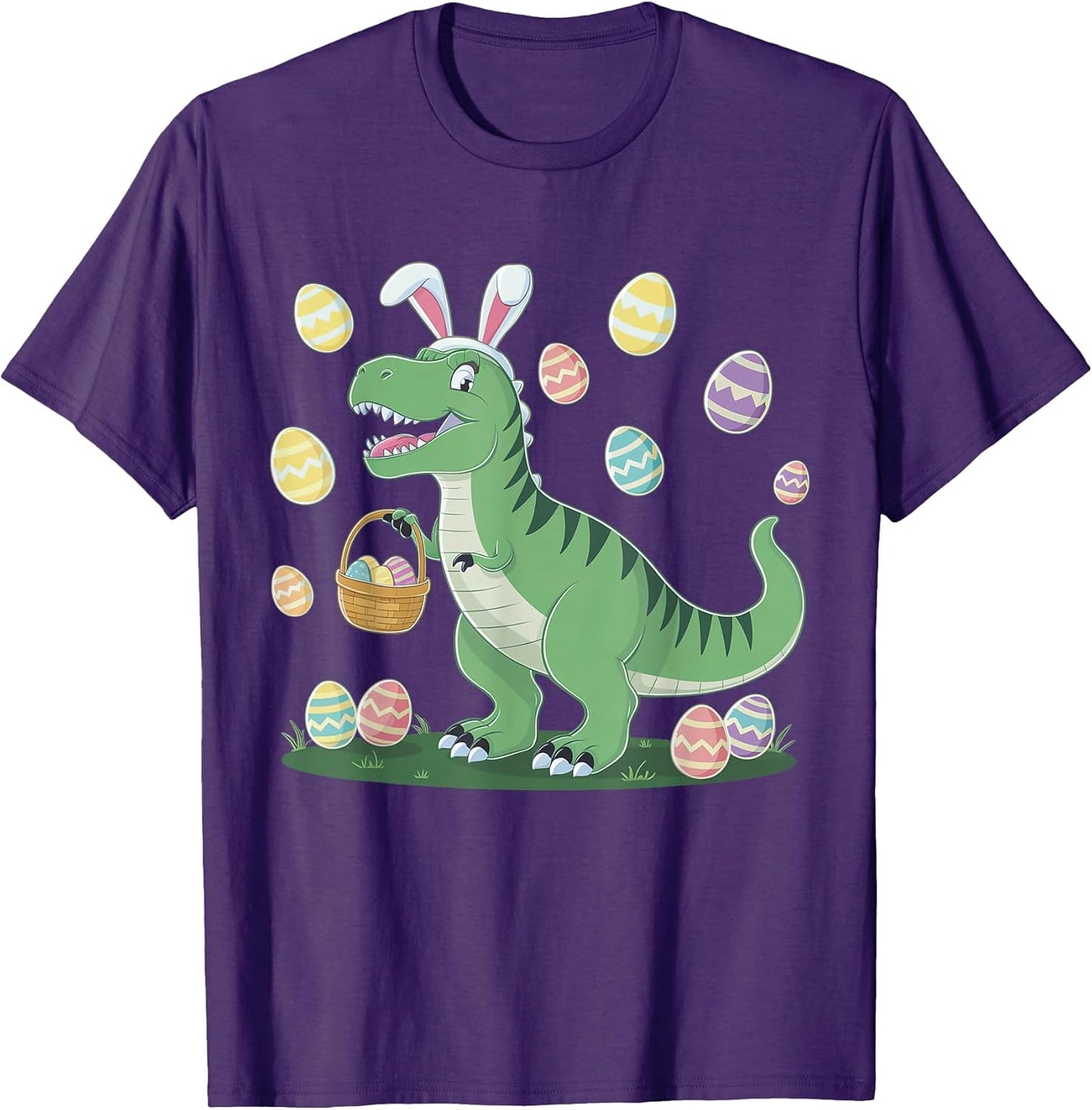 Cute Easter Dinosaur Bunny Ears Egg Hunting Funny Boy Girl T-Shirt