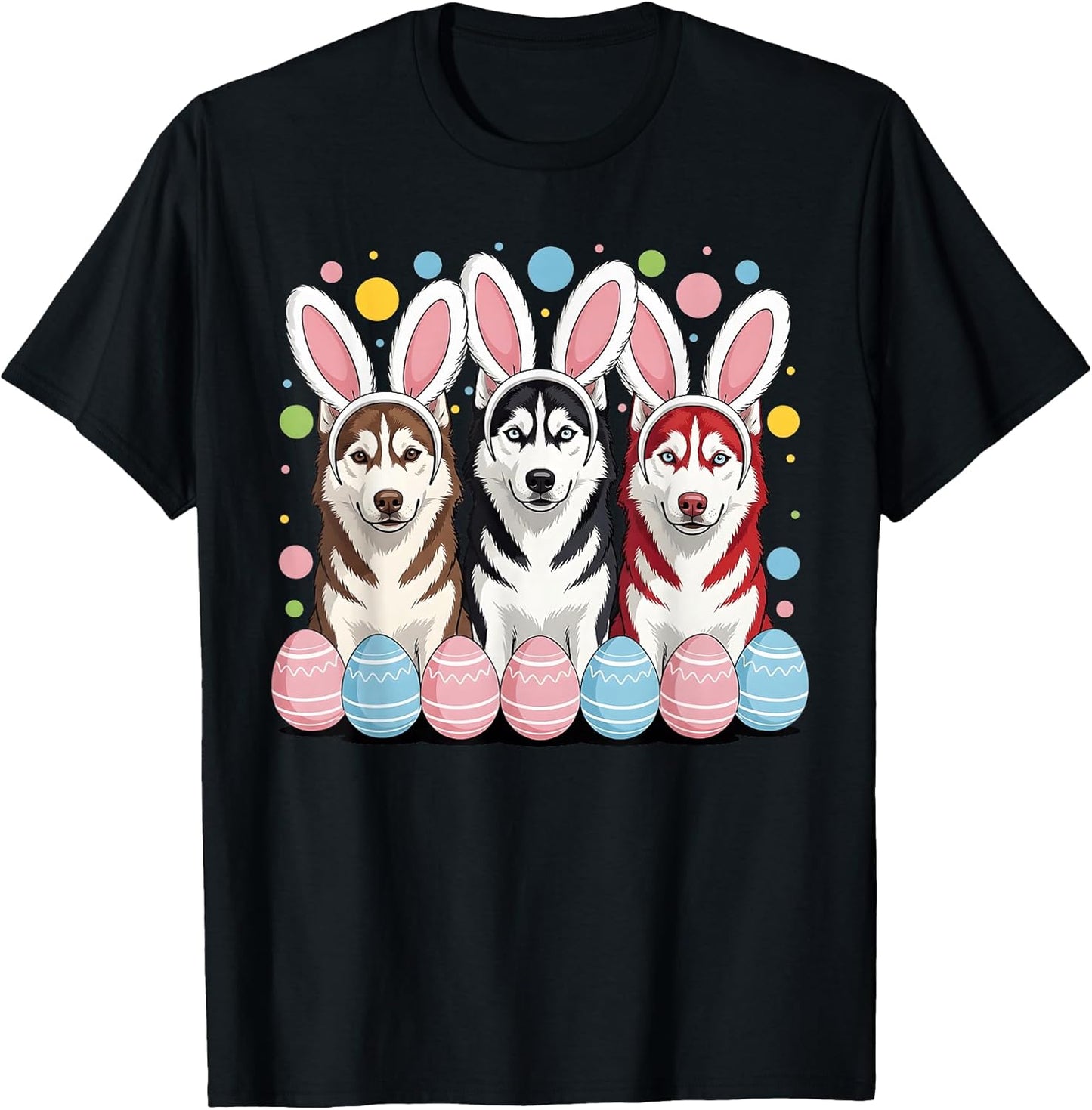 Cute Siberian Husky Dog Bunny Ears Eggs Easter for Women Men T-Shirt