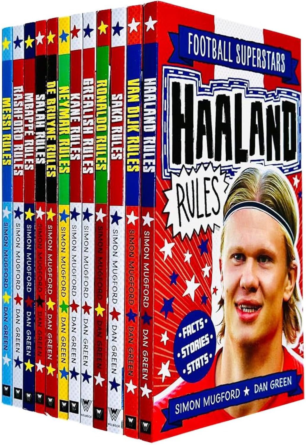 Football Superstars 12 Books Collection Rules Mega Pack Set By Simon Mugford & Dan Green(Fact,Stories & Starts)(Rolando, Neymar, Messi, Kane, Mbappé, Rashford, Haaland & More)