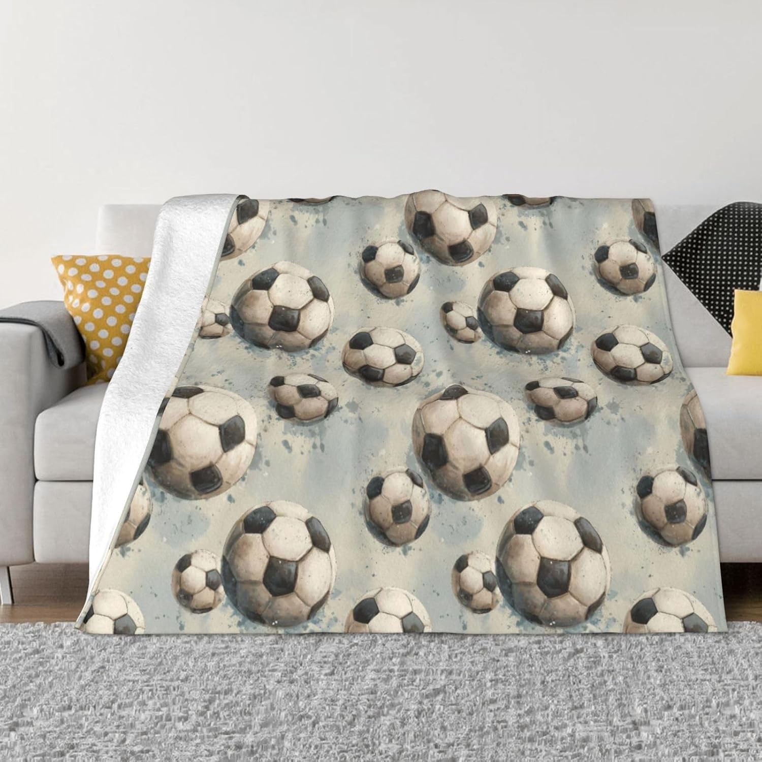 Football Soccer Ball (1) Pattern Fleece Blanket Throw Blankets for Couch & Bed,Cozy Fuzzy Blanket 60"X50",Soft Warm Throw Blankets for Travel Camping