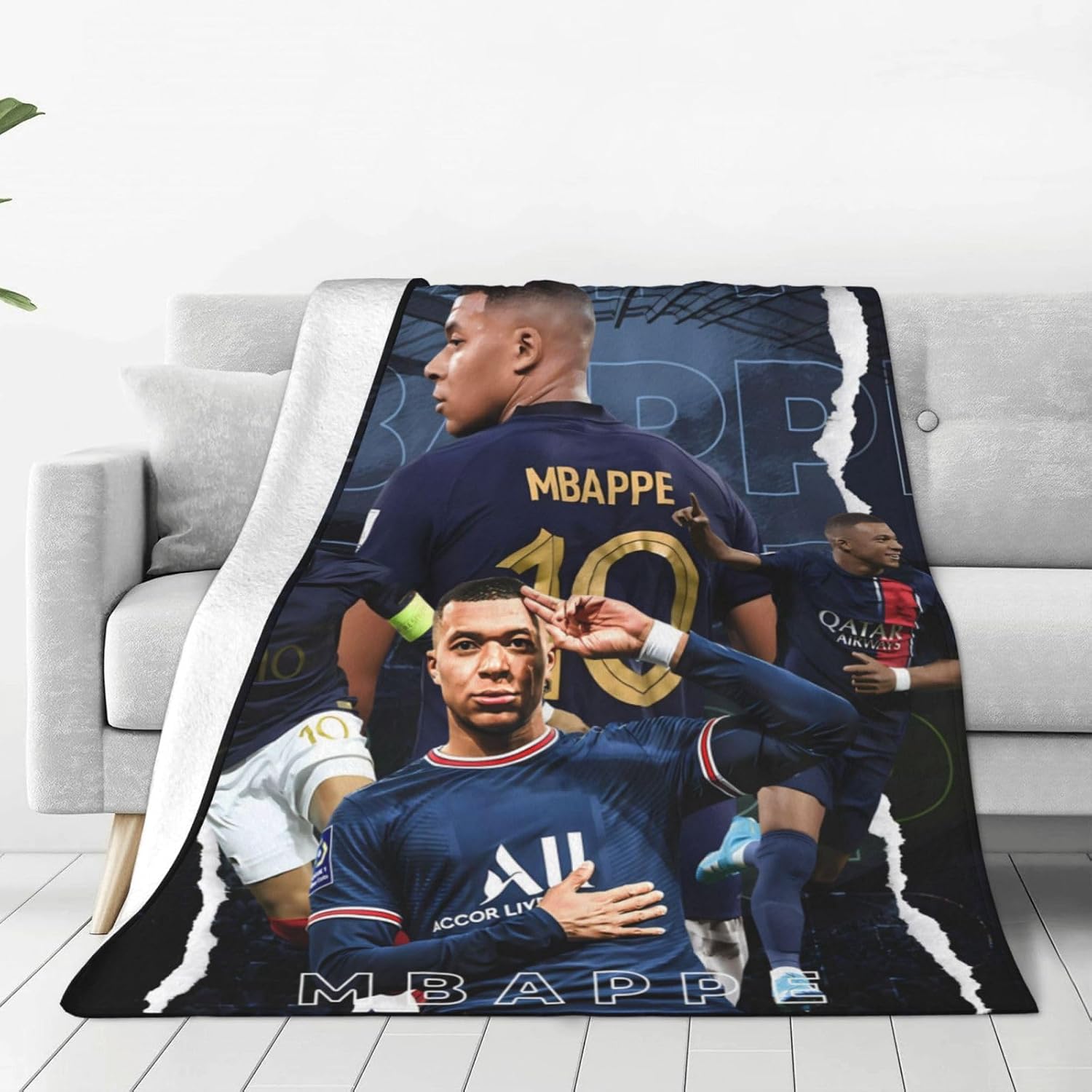 #10 Mbappe #7 Ultra-Soft Micro Travel Fleece Plush Blankets for Home Bed Couch Livingroom, Black
