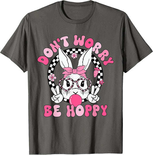 Happy Easter Groovy Bunny Face Don't Worry Be Hoppy Women T-Shirt