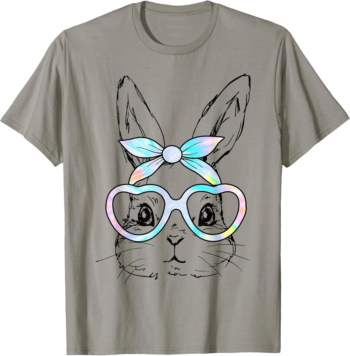 Cute Bunny Rabbit Face Tie Dye Glasses Girl Happy Easter Day T-Shirt