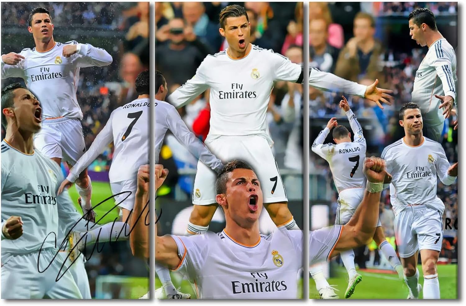 Portuguese Professional Football Player Poster Cristiano Ronaldo Painting 3 Piece Canvas Art Wall Decor Modern Wall Decor Artwork Giclee for Living Room Poster Print Framed Ready to Hang 42x28 in