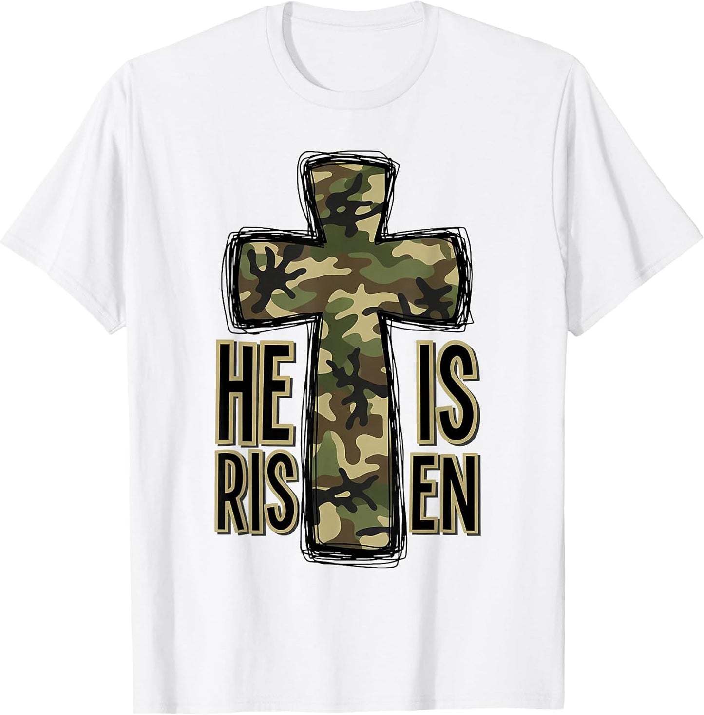 Easter Day He is Risen Camo Cross Christian Jesus God Lover T-Shirt