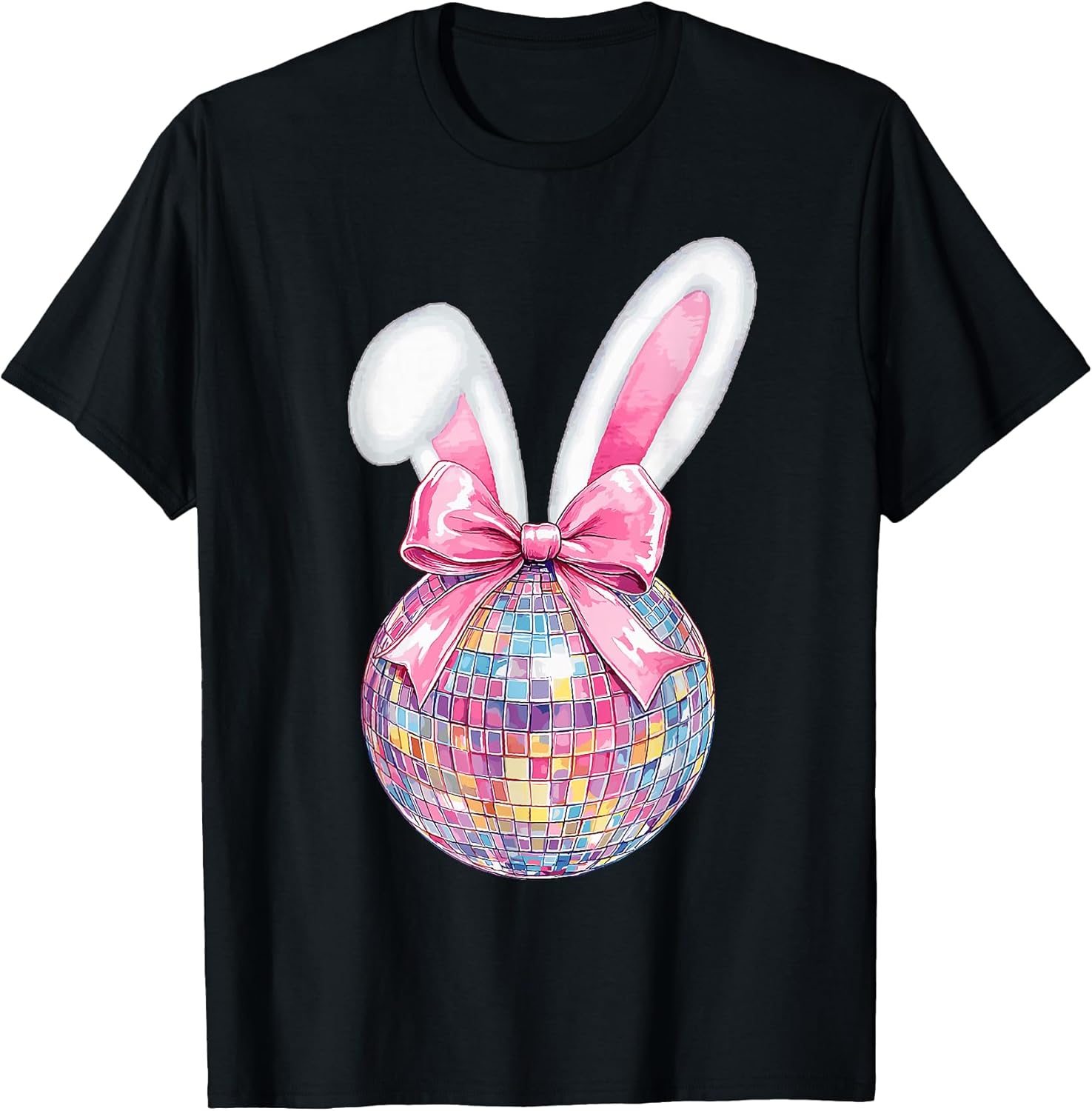 Easter Day Disco Ball Bunny Ears Coquette Bow Girls Women T-Shirt