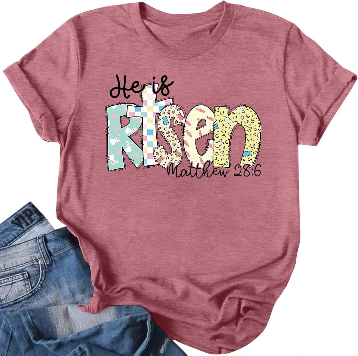 Easter Shirts for Women Easter T Shirts He is Risen Shirt Christian Easter Shirt Funny Short Sleeve Tops