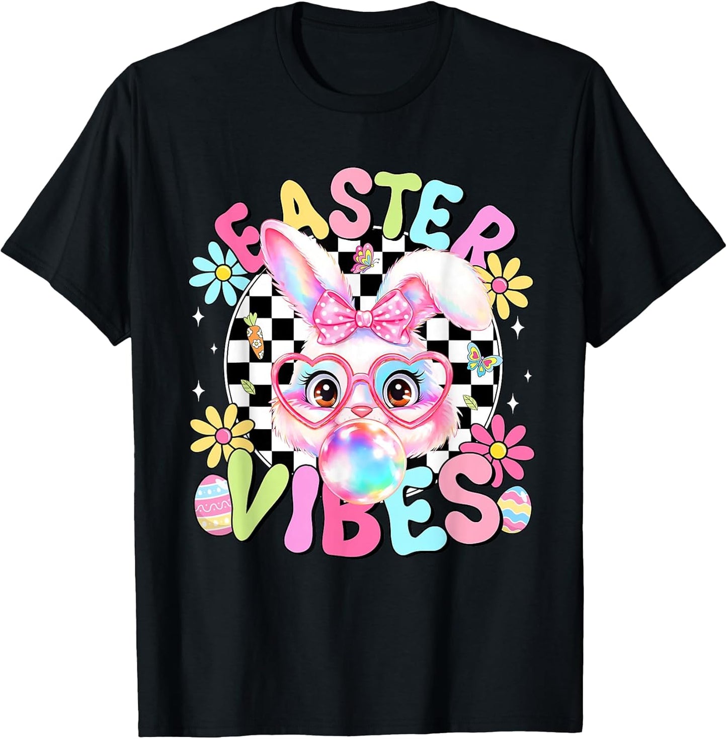 Happy Easter Vibes Cute Bunny Rabbit Bubble Gum Face Women T-Shirt