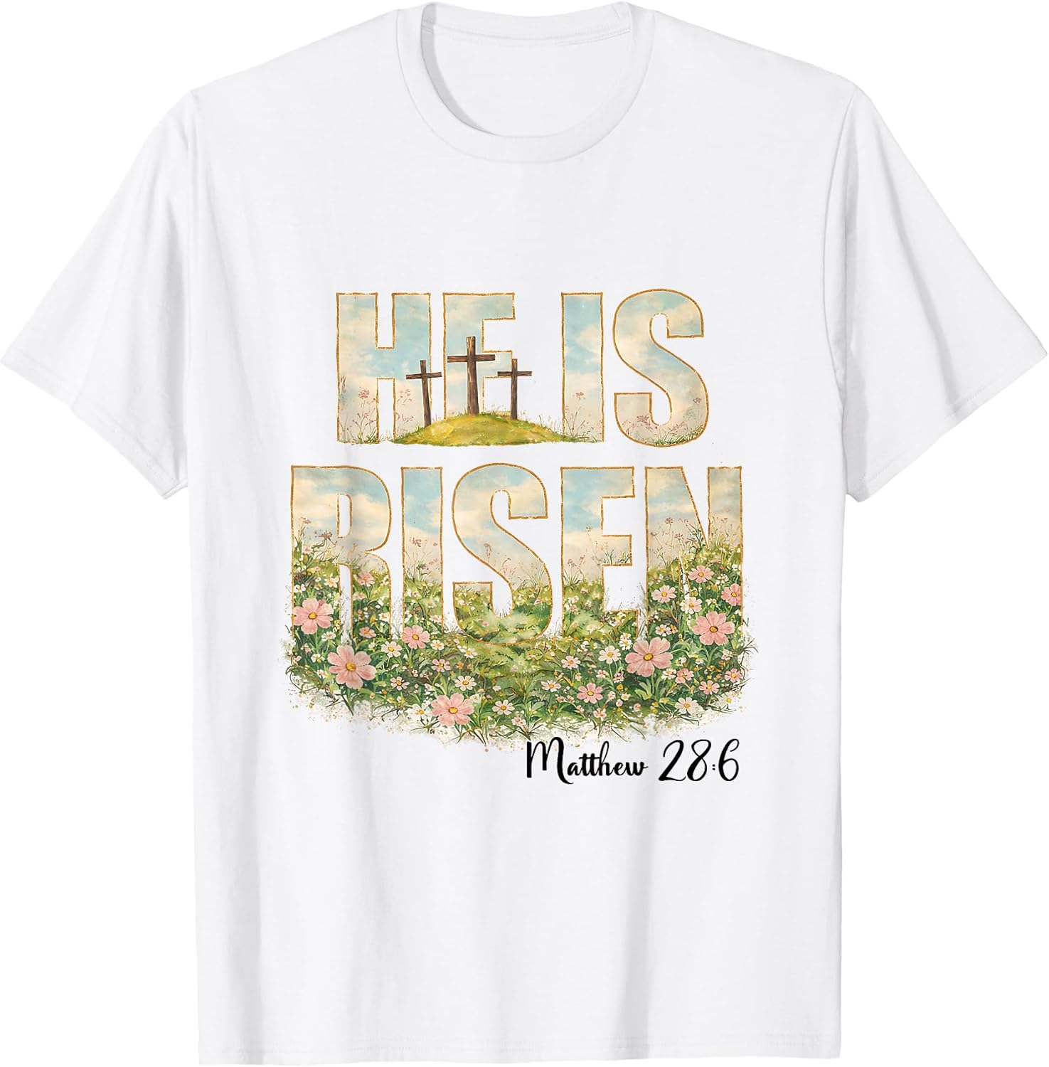 He is Risen Wildflower Spring Bible Verse Design T-Shirt