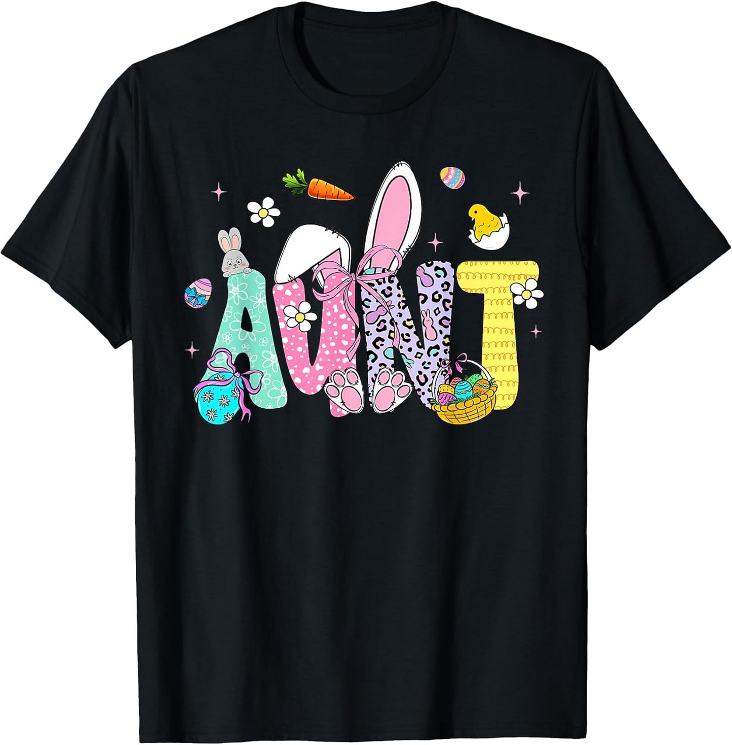 Happy Easter Aunt Bunny Ears Eggs Basket Coquette Bow Women T-Shirt