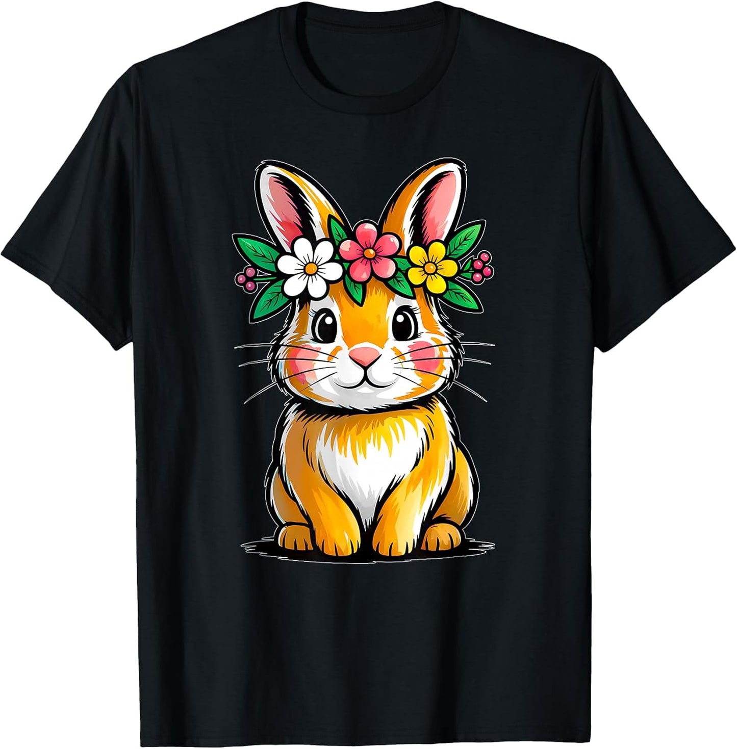 Cute Bunny Face Floral Easter Day Women Girls Happy Easter T-Shirt
