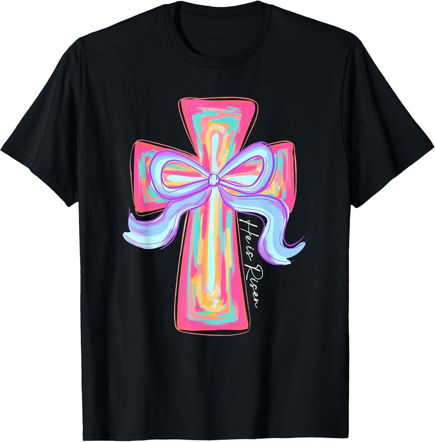 He Is Risen Jesus Christian Cross Coquette Bow Happy Easter T-Shirt