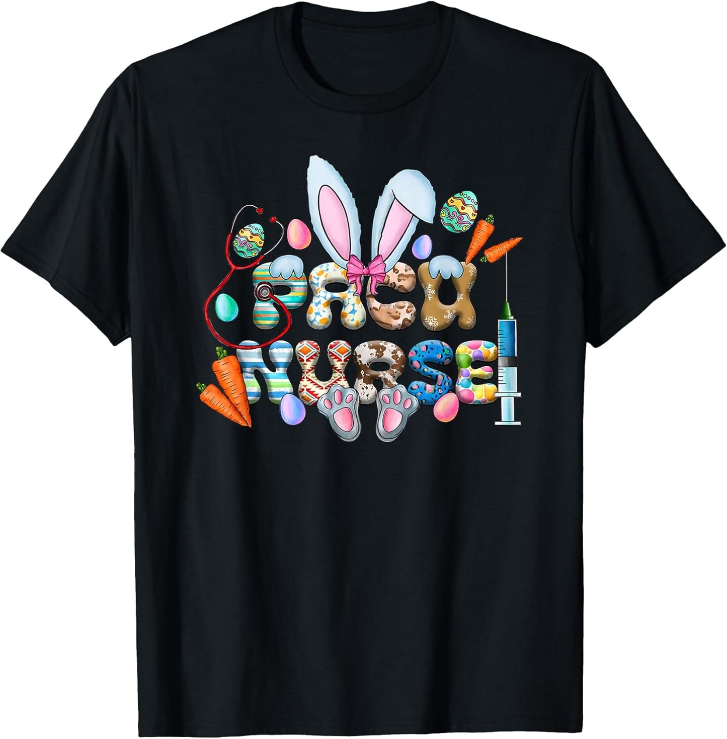 Retro Groovy Pacu Nurse Bunny Ear Funny Shirt Easter T-Shirt
