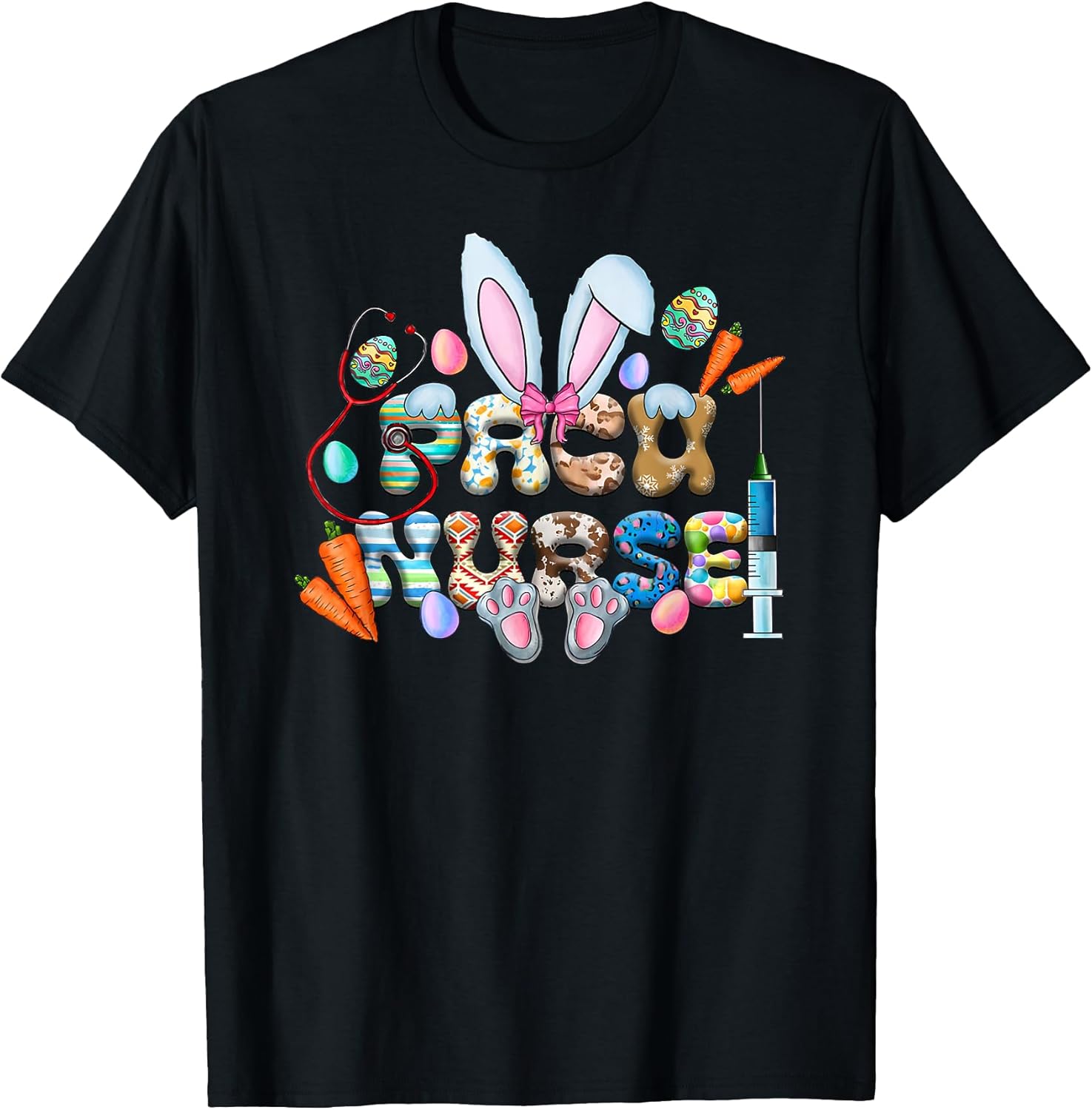 Retro Groovy Pacu Nurse Bunny Ear Funny Shirt Easter T-Shirt