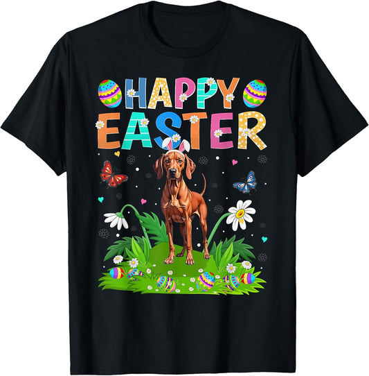 Vizsla Dog Happy Easter Egg Hunt Bunny Ear Easter Sunday T-Shirt