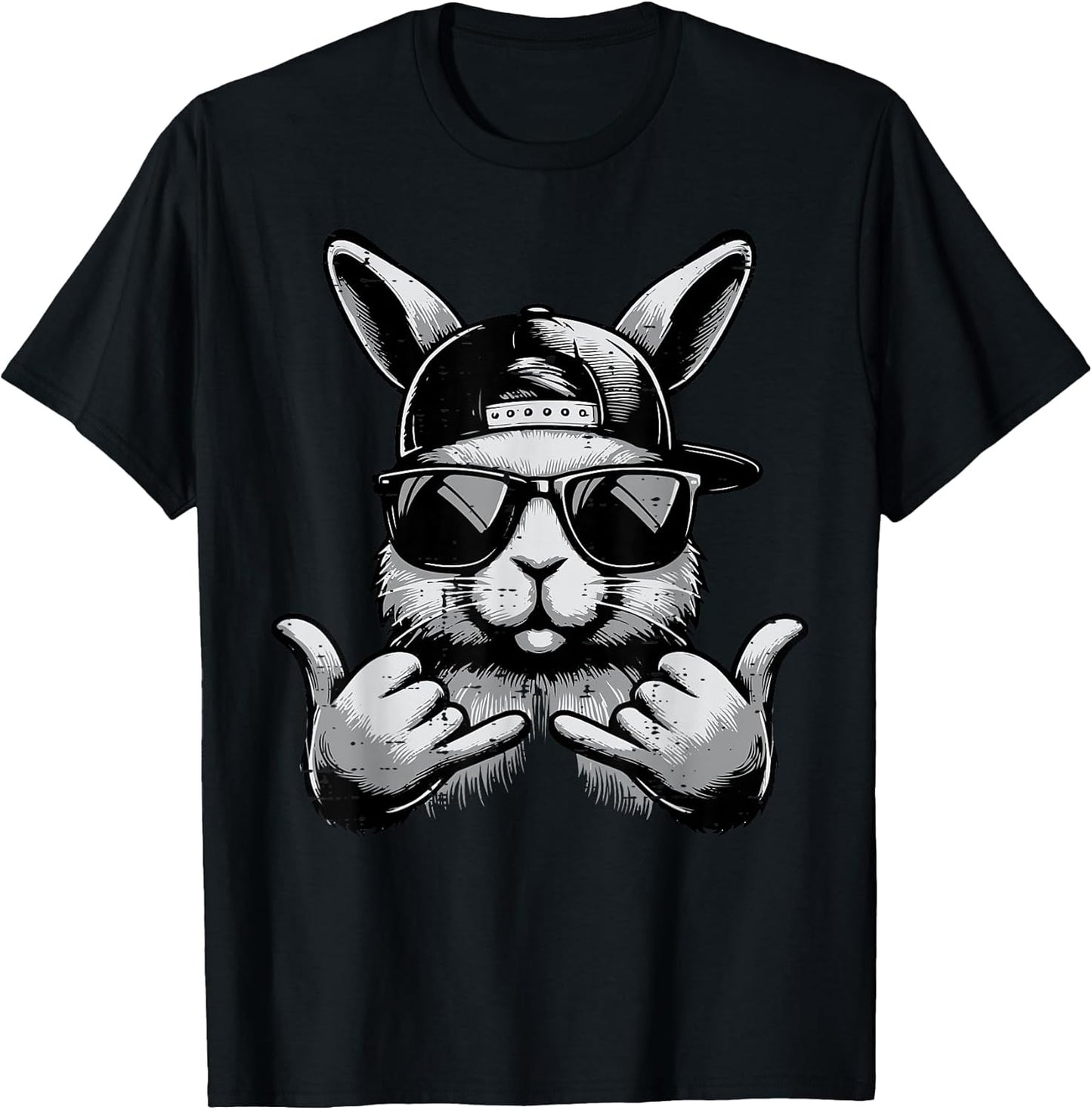 Easter Bunny Sunglasses Cap Hand Sign Men Kids Boys Youth T-Shirt