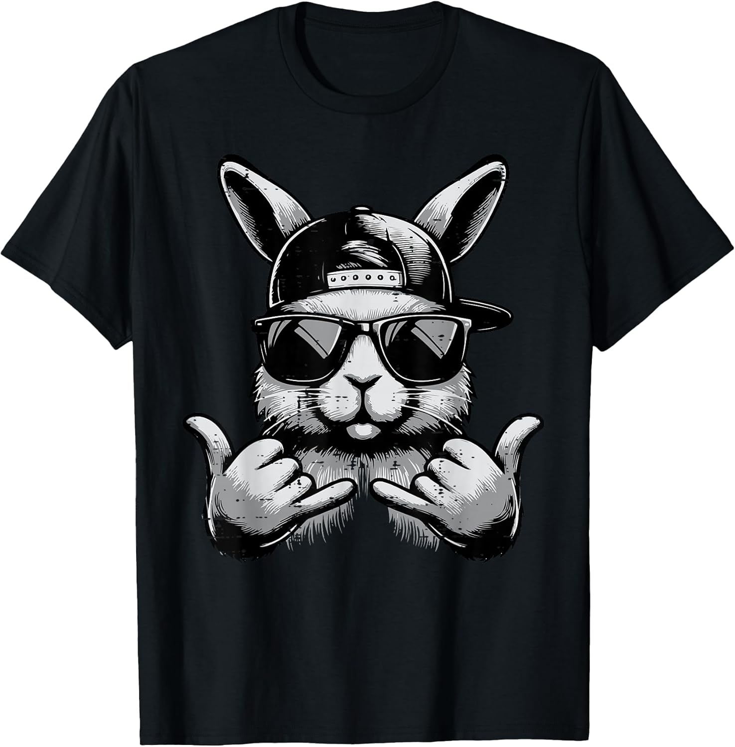 Easter Bunny Sunglasses Cap Hand Sign Men Kids Boys Youth T-Shirt