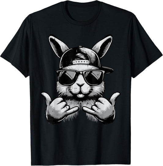 Easter Bunny Sunglasses Cap Hand Sign Men Kids Boys Youth T-Shirt