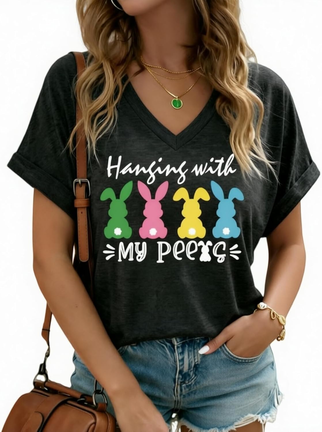 Easter Shirts for Women V Neck Happy Easter T Shirt Easter Bunny Tee Cute Rabbit Graphic Tops