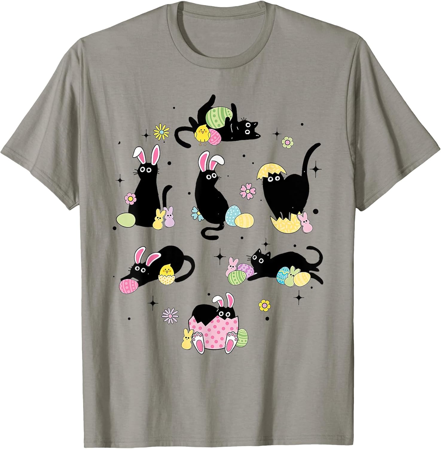 Black Cat with Bunny Eggs Happy Easter Day Matching T-Shirt