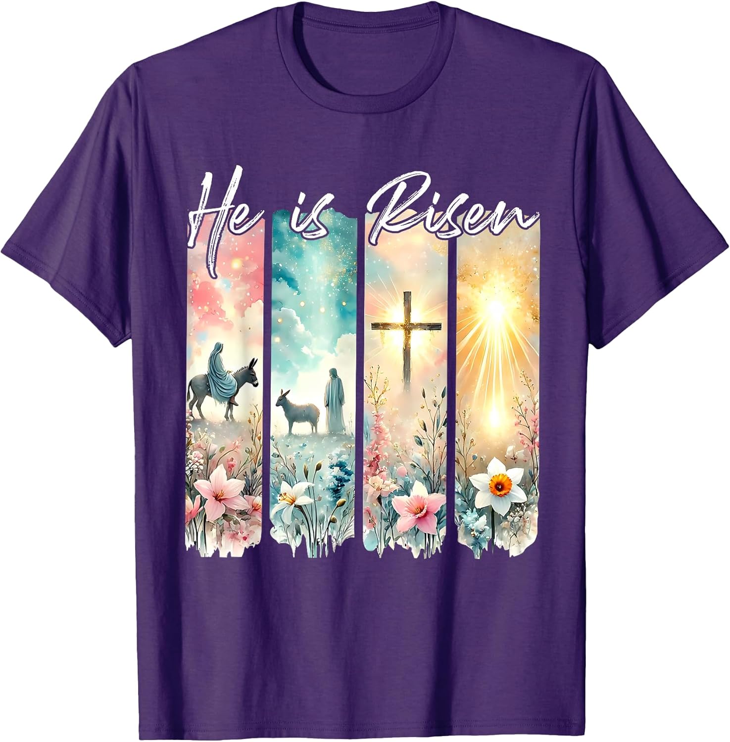 He Is Risen Flowers Easter Aesthetic Jesus Cross Christian T-Shirt