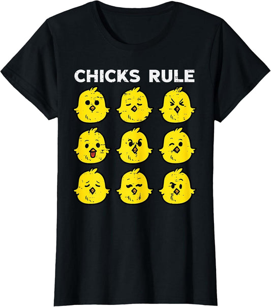 Chicks Rule Funny Happy Easter Day Women Ladies Girls Kids T-Shirt