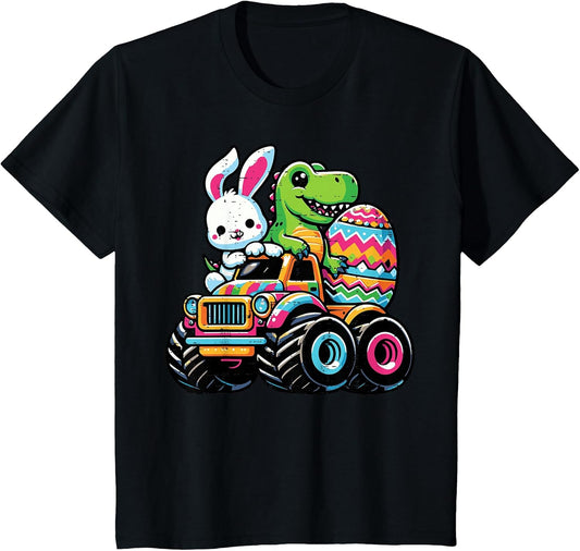 Kids Easter Bunny Dino On Truck Egg Toddler Boys Kids Youth T-Shirt