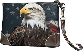 Leather Wristlet Wallet Clutch Purses For Women Ultra-Slim Ladies Handbags Credit Card Holder American Bald Eagle Wallet Purses Cell Phone Pouch Bag For Party And Prom, Beach Bag