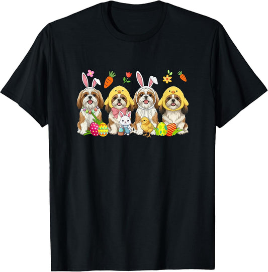 Easter Group Shih Tzus Cosplay Bunny Chick Hunting Eggs T-Shirt