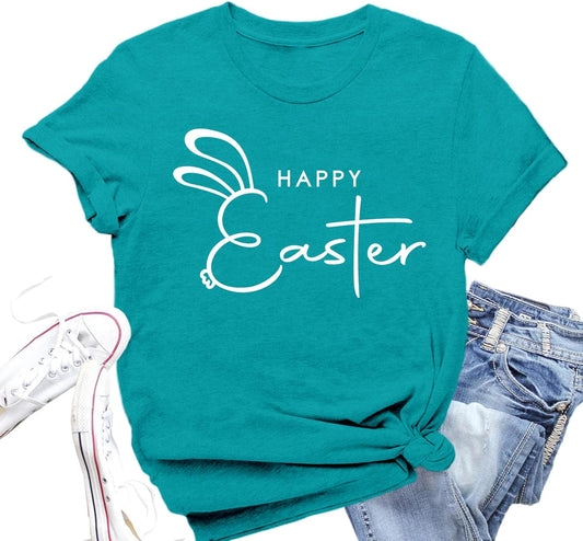 Easter Shirts for Women Happy Easter T-Shirt Cute Bunny Rabbit Print Tee Tops