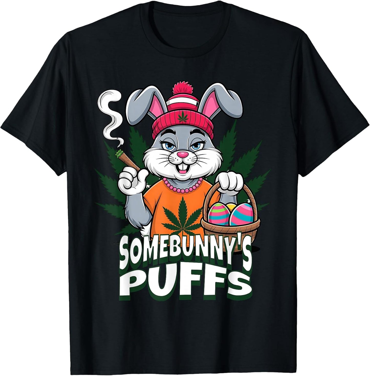 Cool Easter Bunny Smoking Weed Somebunny's Puffs Vibes T-Shirt