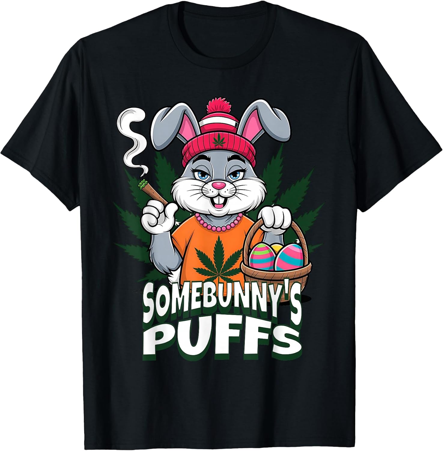 Cool Easter Bunny Smoking Weed Somebunny's Puffs Vibes T-Shirt