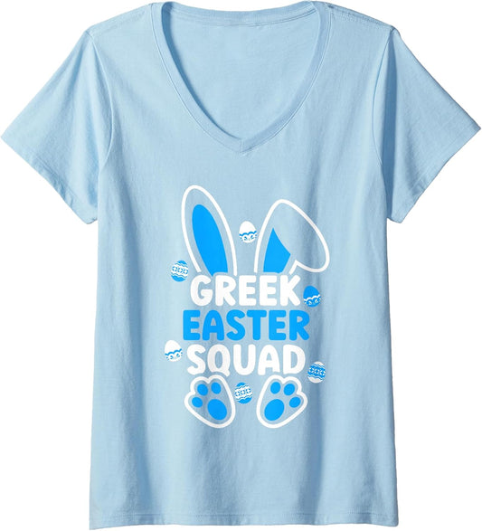 Womens Greek Easter Squad Family Matching Easter Egg Greek Kids V-Neck T-Shirt