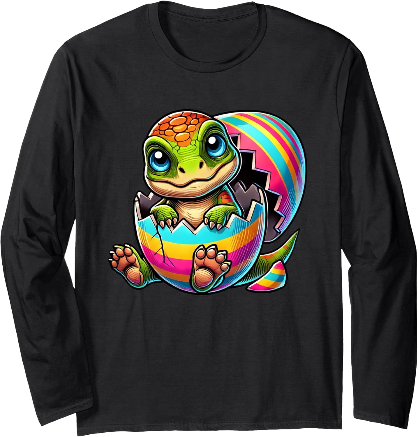 Cute Baby Dinosaur Hatching Colorful Easter Egg Long Sleeve T-Shirt