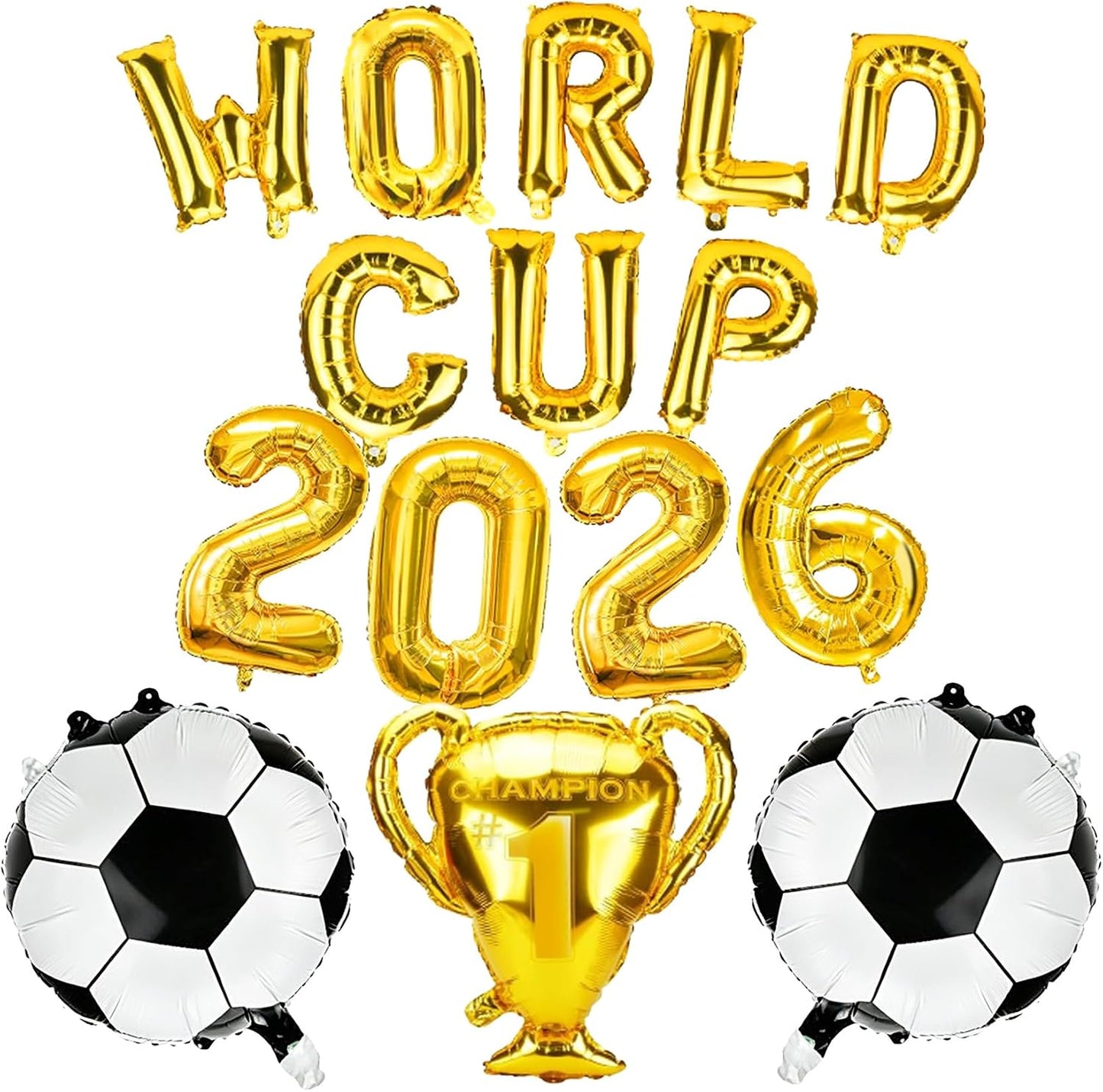 Soccer Balloons Set Party Decorations, 15 PCS World Game Cup Letter Balloons Soccer Shaped Foil Balloons with 2026 Number and Champion Trophy Balloon for Soccer Sports Theme Game Day Party Decorations