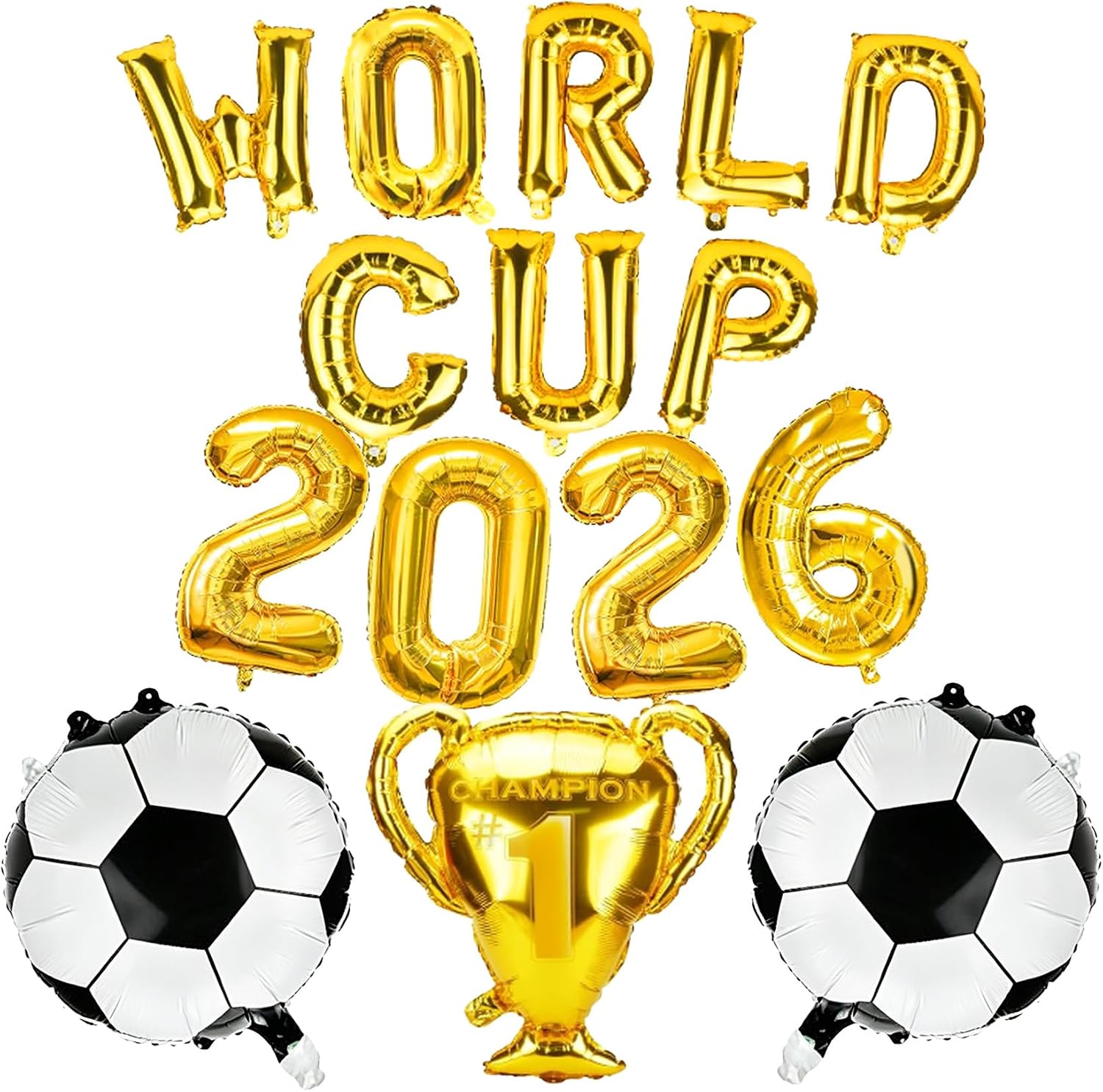 Soccer Balloons Set Party Decorations, 15 PCS World Game Cup Letter Balloons Soccer Shaped Foil Balloons with 2026 Number and Champion Trophy Balloon for Soccer Sports Theme Game Day Party Decorations